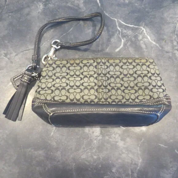 Coach Black Signature Canvas & Leather Wristlet with Tassel – Gently Used (B1) - Picture 4 of 4